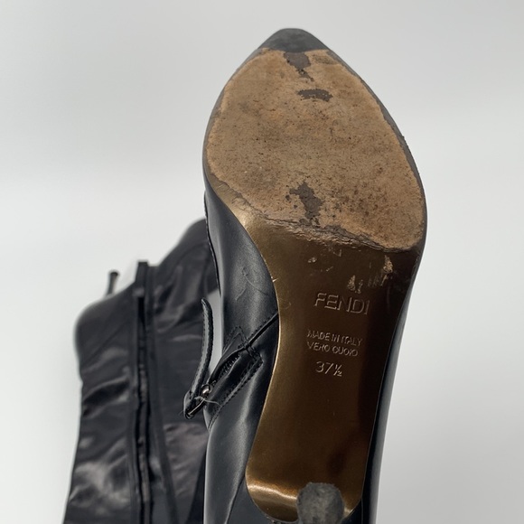 FENDI Black Leather Heeled Boots Tall Zipper - Picture 7 of 15